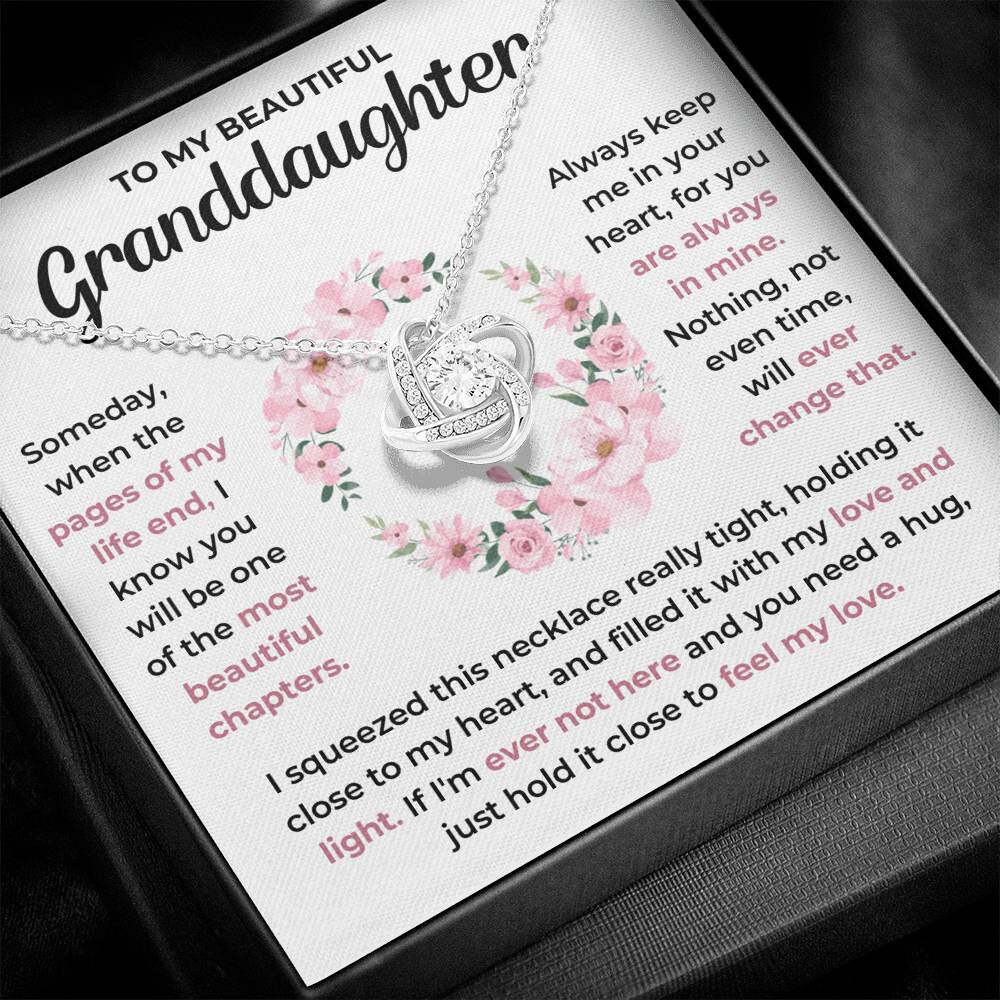 To My Beautiful Granddaughter - "You Are Always In My Heart" Love Knot Necklace Gift Set  - GD06