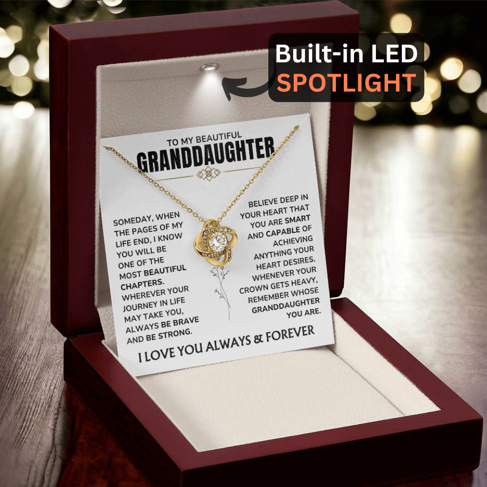 To My Beautiful Granddaughter - "A Chapter I'll Cherish Forever" Love Knot Necklace Gift Set  - GD07