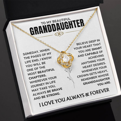 To My Beautiful Granddaughter - "A Chapter I'll Cherish Forever" Love Knot Necklace Gift Set  - GD07