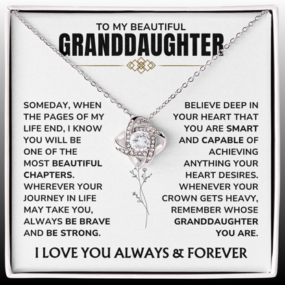 To My Beautiful Granddaughter - "A Chapter I'll Cherish Forever" Love Knot Necklace Gift Set  - GD07