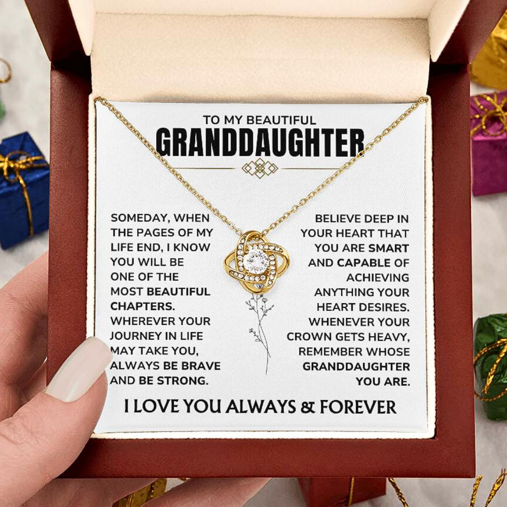 To My Beautiful Granddaughter - "A Chapter I'll Cherish Forever" Love Knot Necklace Gift Set  - GD07