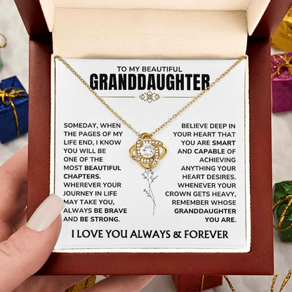 To My Beautiful Granddaughter - "A Chapter I'll Cherish Forever" Love Knot Necklace Gift Set  - GD07