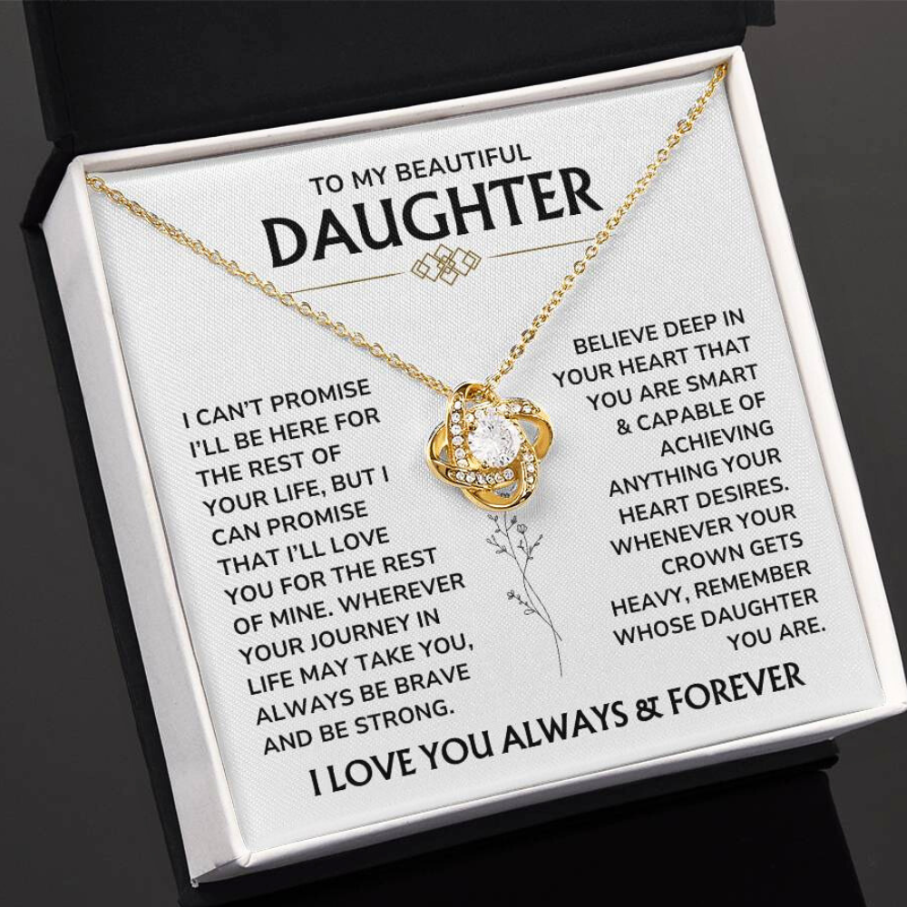 To My Beautiful Daughter - "Forever in My Heart" Love Knot Necklace Gift Set  - DT02