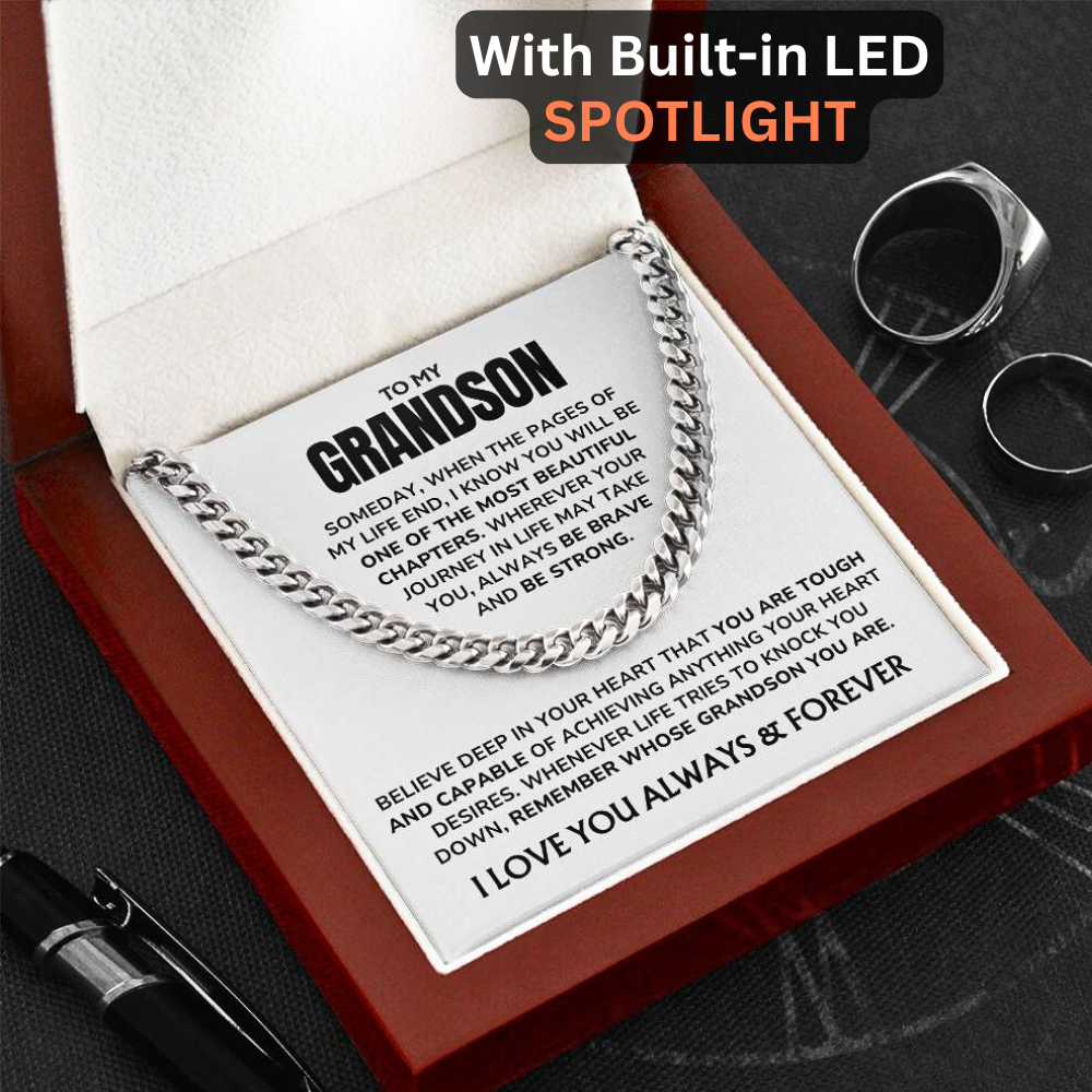 To My Grandson - "Proud of You, Always" Cuban Link Chain Necklace Gift Set – GS02