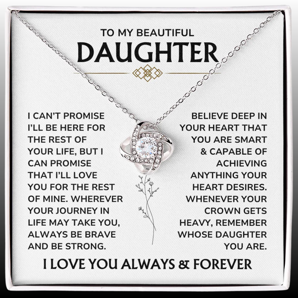 To My Beautiful Daughter - "Forever in My Heart" Love Knot Necklace Gift Set  - DT02