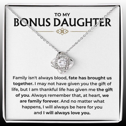 To My Bonus Daughter - "I Will Always Love You" Love Knot Necklace Gift Set - BD05