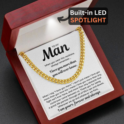 To My Man - "I Am Yours, Forever and Always" Cuban Link Chain Necklace Gift Set - MN02