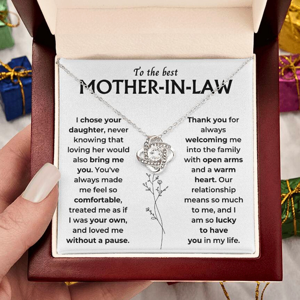 To My Mother-In-Law - "I Am Lucky To Have You" Love Knot Necklace Gift Set - MLH01