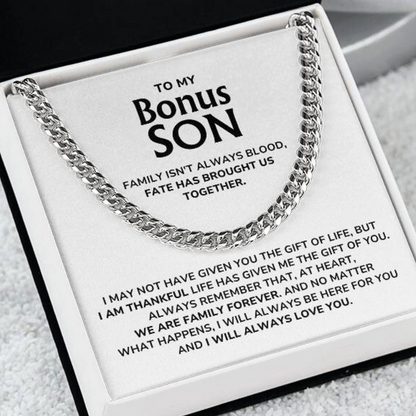 To My Bonus Son - "I Will Always Love You" Cuban Link Chain Necklace Gift Set – BS02