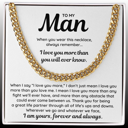 To My Man - "I Am Yours, Forever and Always" Cuban Link Chain Necklace Gift Set - MN02