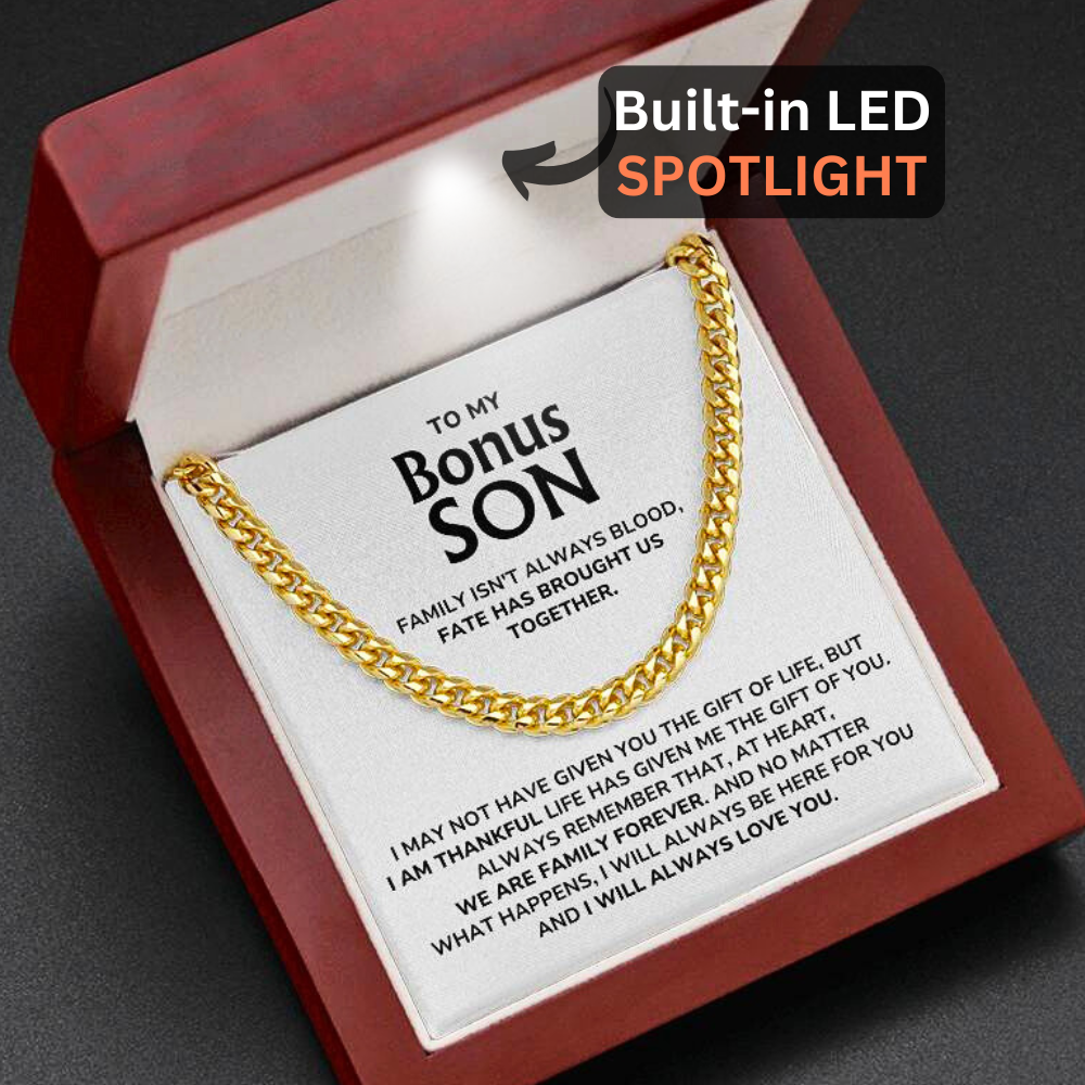 To My Bonus Son - "I Will Always Love You" Cuban Link Chain Necklace Gift Set – BS02