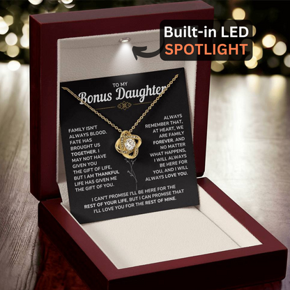 To My Bonus Daughter - "My Family Forever" Love Knot Necklace Gift Set - BD06v2