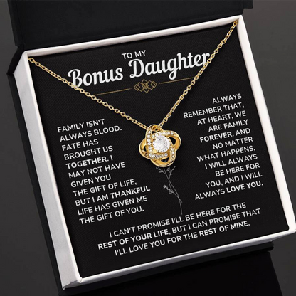 To My Bonus Daughter - "My Family Forever" Love Knot Necklace Gift Set - BD06v2