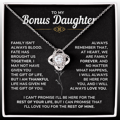 To My Bonus Daughter - "My Family Forever" Love Knot Necklace Gift Set - BD06v2