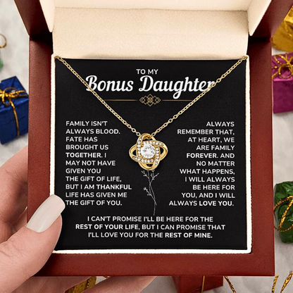 To My Bonus Daughter - "My Family Forever" Love Knot Necklace Gift Set - BD06v2