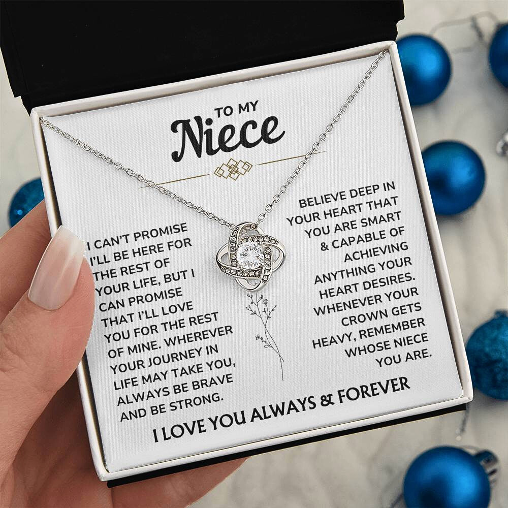 To My Niece – "Be Brave & Strong" Love Knot Necklace Gift Set - NC01