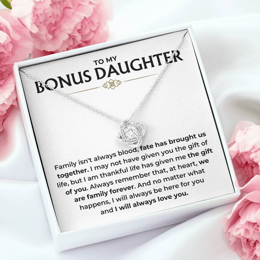 To My Bonus Daughter - "I Will Always Love You" Love Knot Necklace Gift Set - BD05