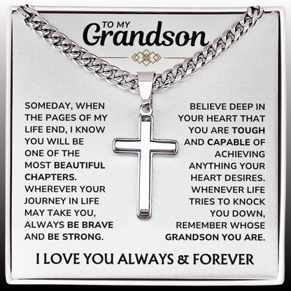 To My Grandson - "Proud of You, Always" Artisan Cross Cuban Link Chain Gift Set – GS01