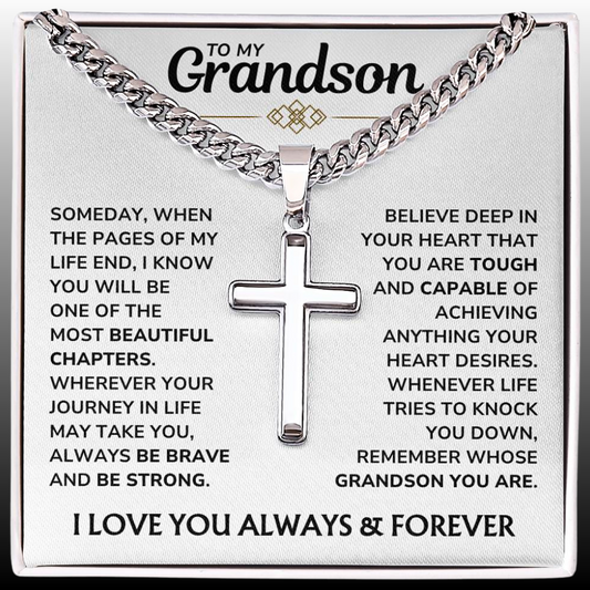 To My Grandson - "Proud of You, Always" Artisan Cross Cuban Link Chain Gift Set – GS01