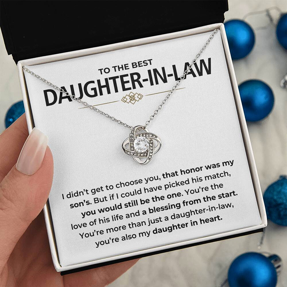 To My Daughter-in-Law - "My Daughter In Heart" Love Knot Necklace Gift Set - DL01