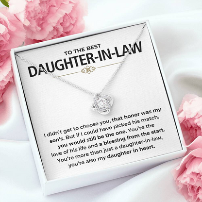 To My Daughter-in-Law - "My Daughter In Heart" Love Knot Necklace Gift Set - DL01