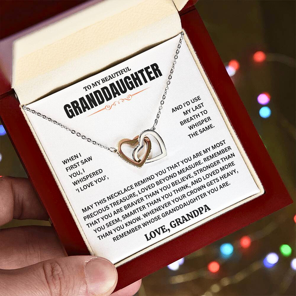 To My Beautiful Granddaughter - "Loved Beyond Measure" Interlocked Hearts Necklace Gift Set  - GD02