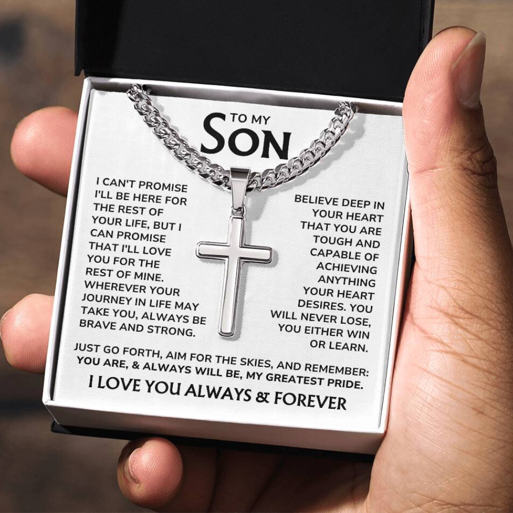 To My Son - "My Greatest Pride" Artisan Cross Cuban Link Chain Gift Set – SN03