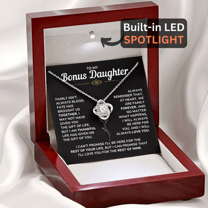 To My Bonus Daughter - "My Family Forever" Love Knot Necklace Gift Set - BD06v2