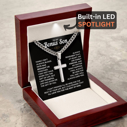 To My Bonus Son - "My Family Forever" Artisan Cross Cuban Link Chain Gift Set – BS01v2