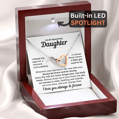 Daughter Necklace Gift Set - "Always In My Heart" Interlocked Heart Necklace from Dad or Mom - DT04