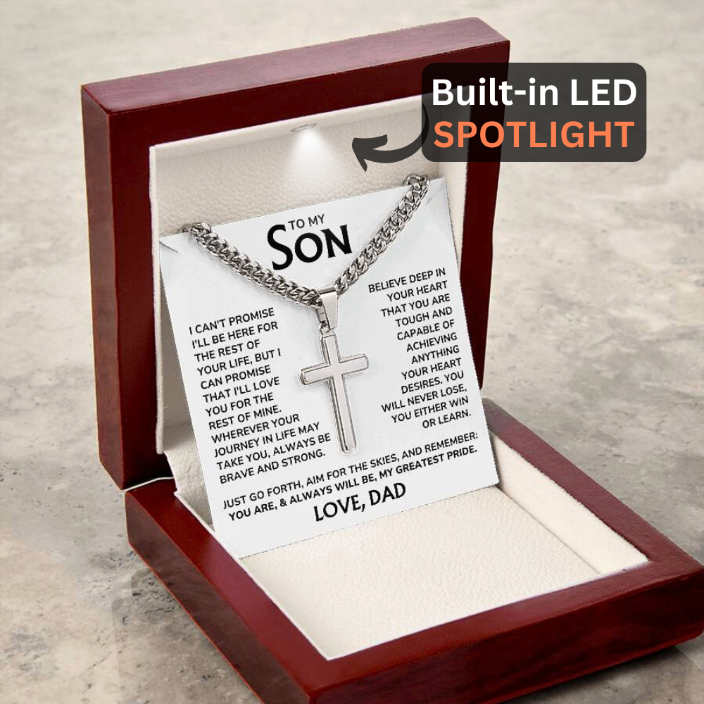 To My Son - "My Greatest Pride" Artisan Cross Cuban Link Chain Gift Set – SN01