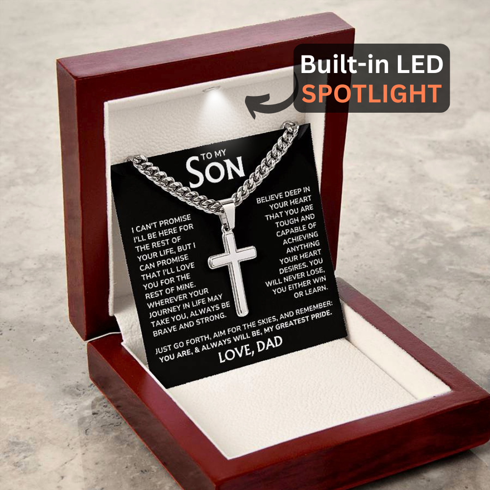 Son Necklace From Dad - "My Greatest Pride" Artisan Cross Cuban Link Chain Gift Set - SN01v2