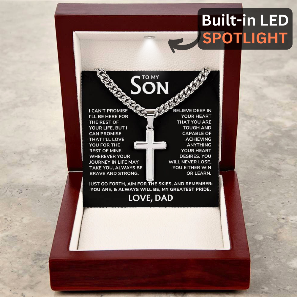 Son Necklace From Dad - "My Greatest Pride" Artisan Cross Cuban Link Chain Gift Set - SN01v2