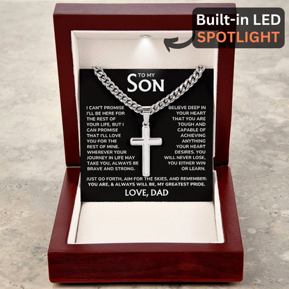 Son Necklace From Dad - "My Greatest Pride" Artisan Cross Cuban Link Chain Gift Set - SN01v2
