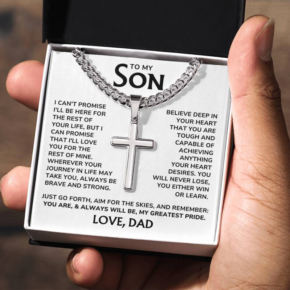 To My Son - "My Greatest Pride" Artisan Cross Cuban Link Chain Gift Set – SN01