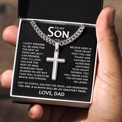 Son Necklace From Dad - "My Greatest Pride" Artisan Cross Cuban Link Chain Gift Set - SN01v2