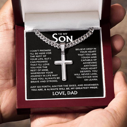 Son Necklace From Dad - "My Greatest Pride" Artisan Cross Cuban Link Chain Gift Set - SN01v2