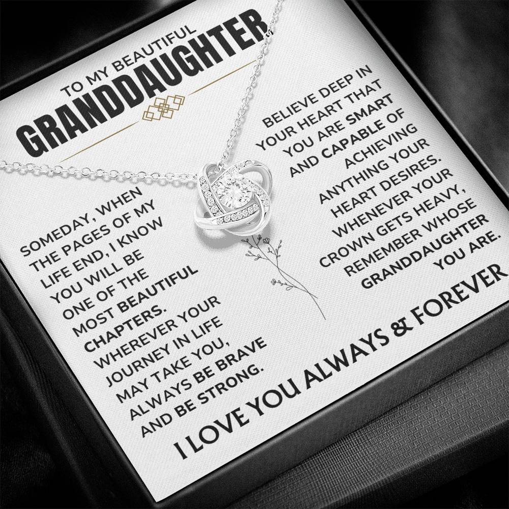 To My Beautiful Granddaughter - "A Chapter I'll Cherish Forever" Love Knot Necklace Gift Set  - GD07