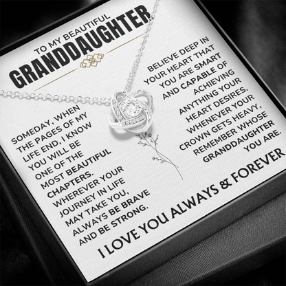 To My Beautiful Granddaughter - "A Chapter I'll Cherish Forever" Love Knot Necklace Gift Set  - GD07