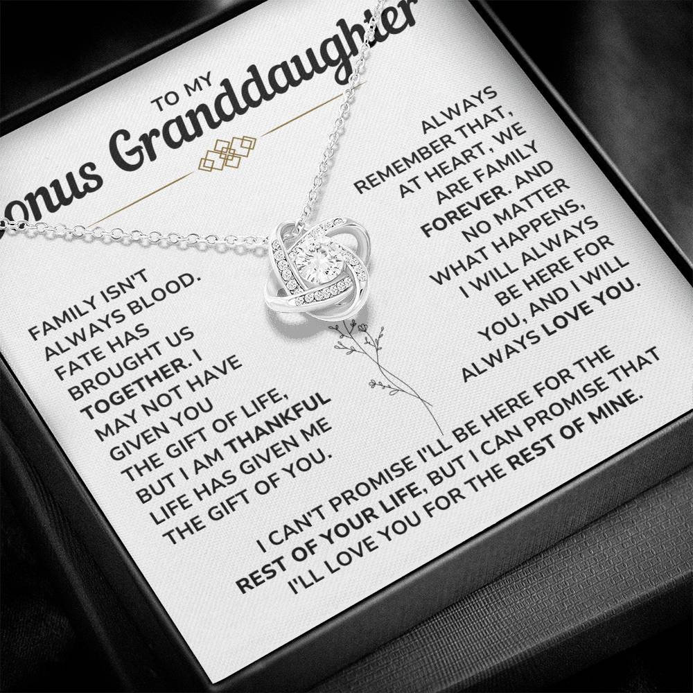 To My Bonus Granddaughter - "My Family Forever" Love Knot Necklace Gift Set - BG01