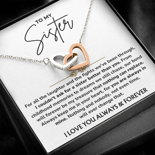 To My Sister – "Always In My Heart" Interlocked Hearts Necklace Gift Set  - SS01